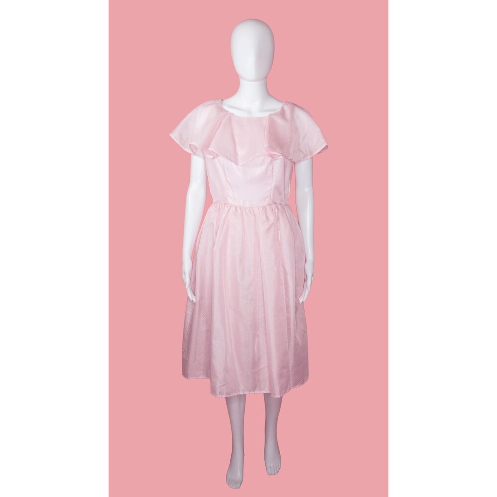 1970s-1980s PINK & White SWISS Dot RUFFLE Semi Sheer Full Skirt Party Dress. S-M